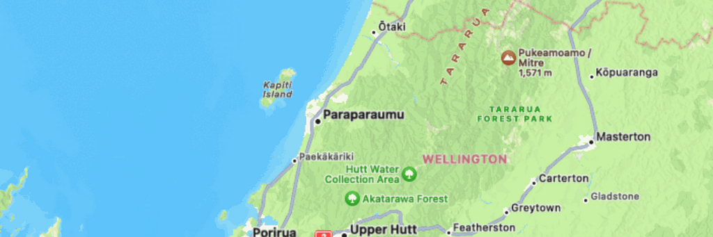 Map of Paraparaumu town and Paraparaumu Beach on New Zealand's Kapiti Coast near Wellington