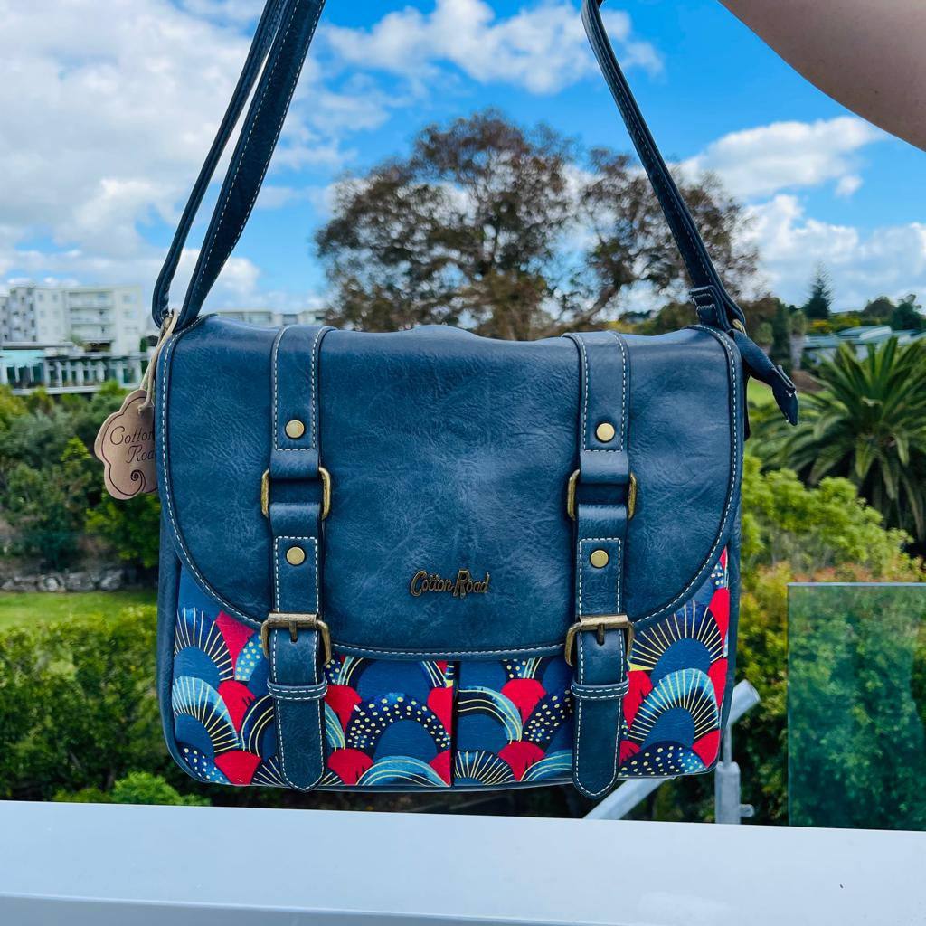 PU leather handbag and wallet combo with ethnic print