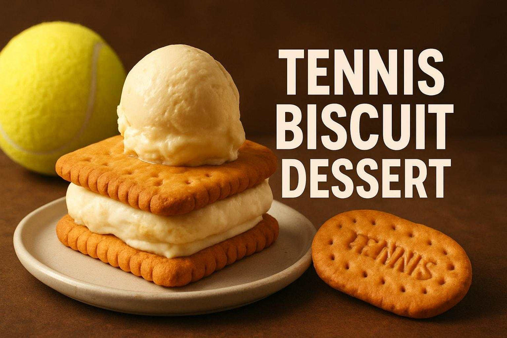 Assorted tennis biscuit desserts including fridge tarts, custard slices, and no-bake cheesecake with coconut vanilla biscuits