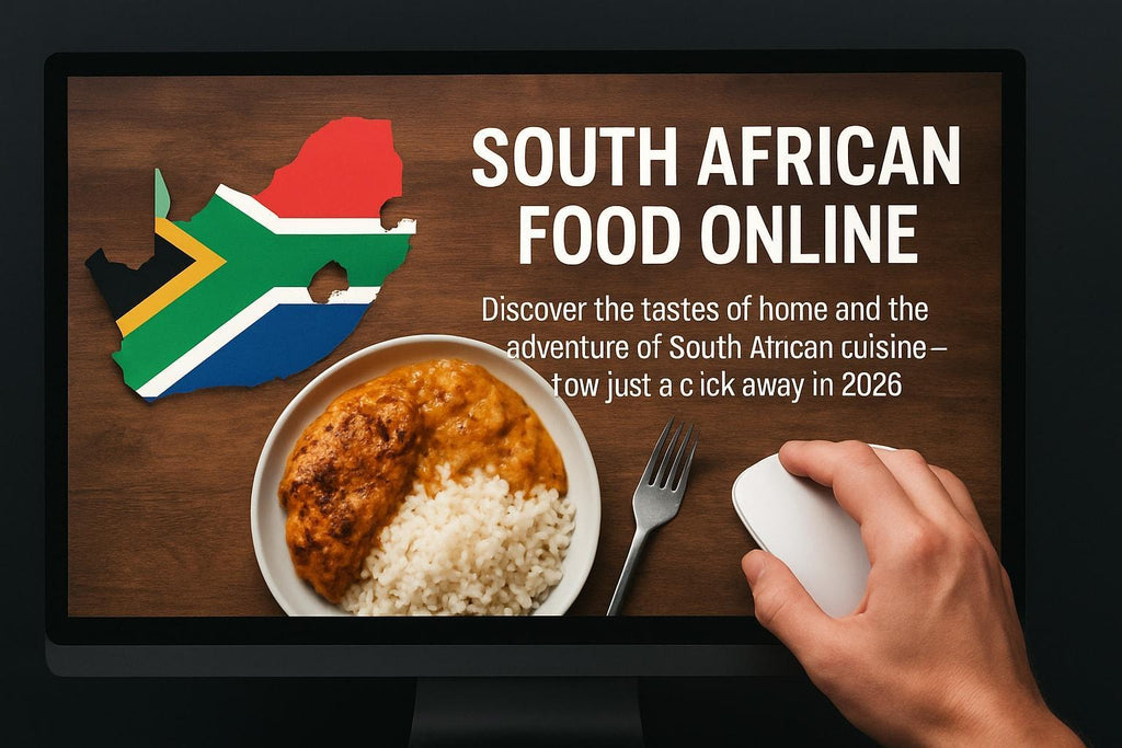 High-quality realistic photo of a modern kitchen setup showcasing South African food online products in 2026