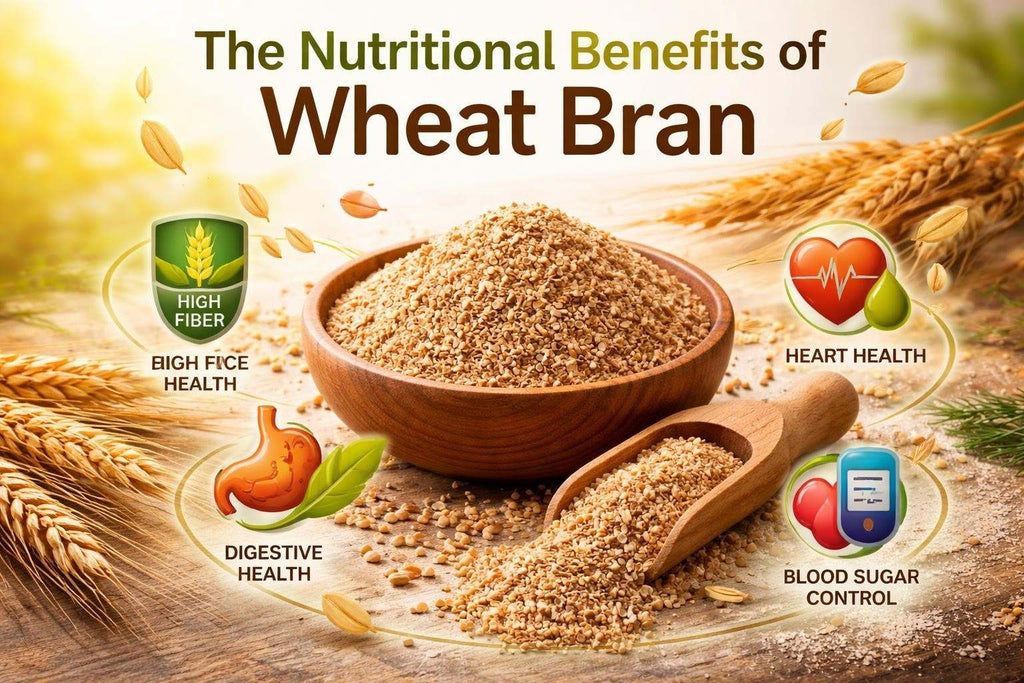 Wheat bran nutritional breakdown chart showing fiber, protein, and minerals content