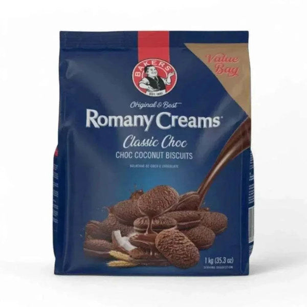Bakers Romany Creams Classic Choc 1kg bag with chocolate coconut filled biscuits for sharing and snacking