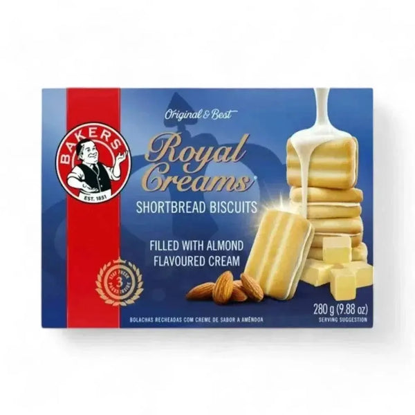 Bakers Royal Creams Original shortbread biscuits with almond-flavored cream filling, 280g pack