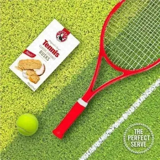 Bakers Tennis Classic Coconut Rusks 450g pack with coconut-flavored crunchy rusks ideal for tea and coffee pairing