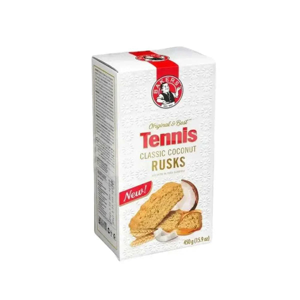 Bakers Tennis Classic Coconut Rusks 450g pack with coconut-flavored rusks ideal for tea and coffee accompaniment