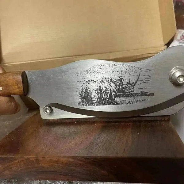 Blacksmith Biltong Cutter made from solid Kiaat wood for precise slicing of biltong