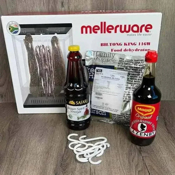 Mellerware biltong dryer starter kit with spices and hooks for homemade biltong