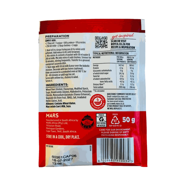 Royco Traditional Bobotie Cook-in Sauce 50g pack for South African bobotie meal preparation