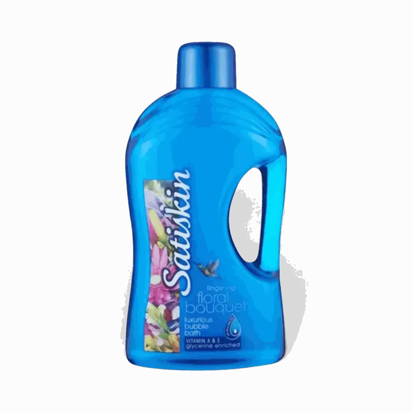 Satinskin Luxury Bubble Bath 2L bottle with floral bouquet scent for soft, moisturized skin
