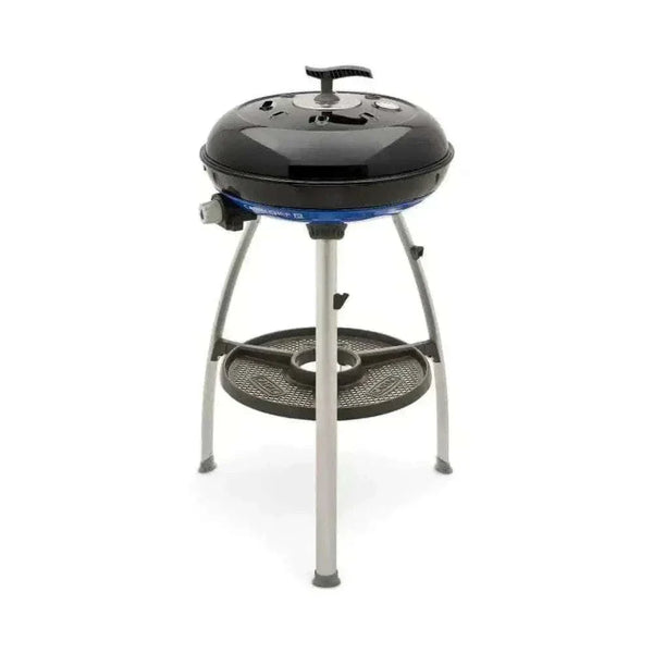 Portable CADAC Carri Chef 50 BBQ with dome lid, 46cm cooking surface, stainless steel burner, and GreenGrill coating for easy outdoor grilling and baking.