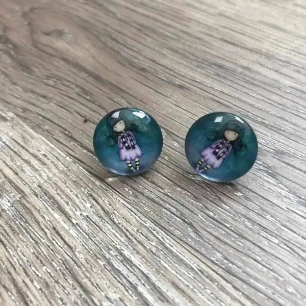 Girl Doll Earrings 15mm Diameter Various Designs Sold in Pairs