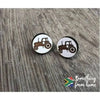 Earrings white circle with laser engraved tractor 15mm sold in pairs