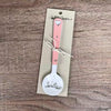 Enamel sugar spoon with wooden handle and farmhouse heart engraving