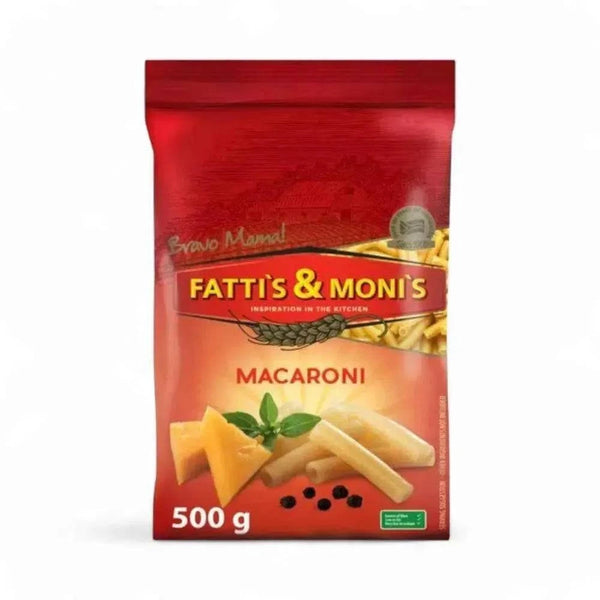 Fatti's & Moni's Macaroni 500g packaging, dry pasta, pantry essential.