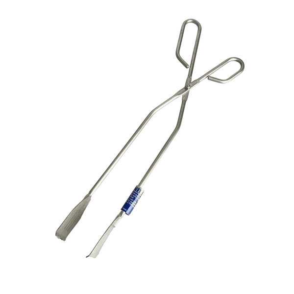 GoodNel Patty Tongs medium length stainless steel grilling tool with ergonomic handle and triangular paddle grip