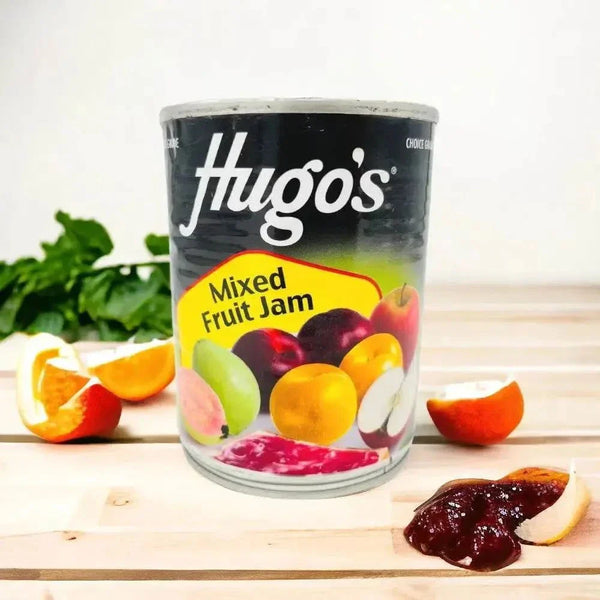 Hugo's Mixed Fruit Jam 450g jar with colorful fruit label