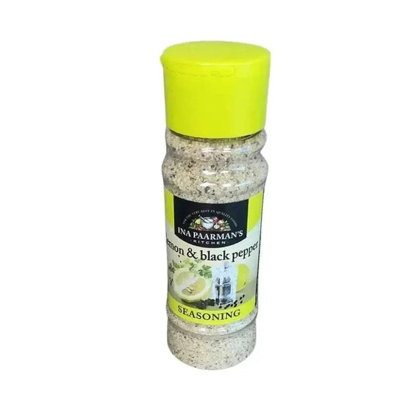 Ina Paarman Lemon & Black Pepper 200ml seasoning bottle with zesty lemon and bold black pepper blend for versatile cooking enhancement