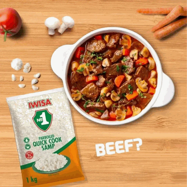 Iwisa Samp EASY COOK 1kg packaging with cooked traditional South African corn meal