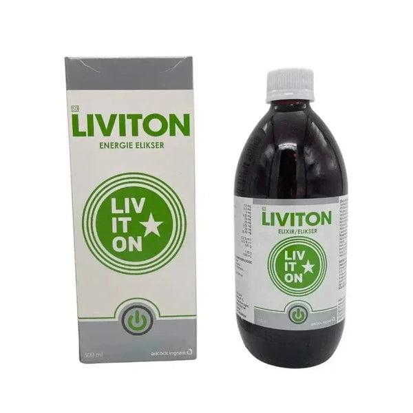Liviton Energy Elixir 500ml bottle with B vitamins and caffeine for fatigue relief