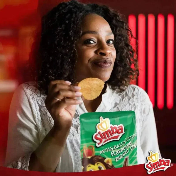 Simba Mrs Balls Chutney 125g crunchy maize snacks with tangy sweet Mrs Balls Chutney flavor