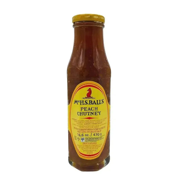 Mrs Balls Peach Chutney 470g jar with sweet, tangy South African fruit chutney