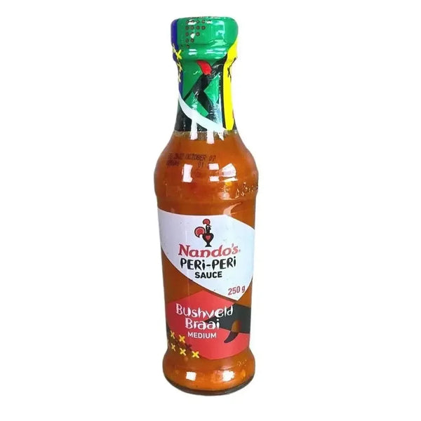 Nando's Peri Peri BUSHVELD BRAAI Sauce 250g bottle with African Bird’s Eye Chilli and garlic for BBQ