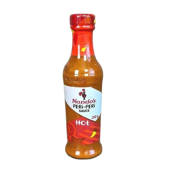 Nando's Peri-Peri HOT Sauce 250g bottle with fiery African Bird's Eye Chilli and spices