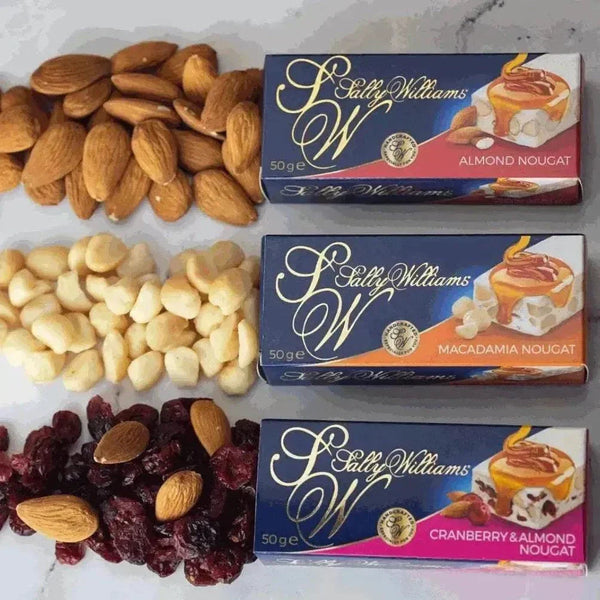 Sally Williams Almond Nougat 50g Bar with honey and roasted almonds, handcrafted in South Africa