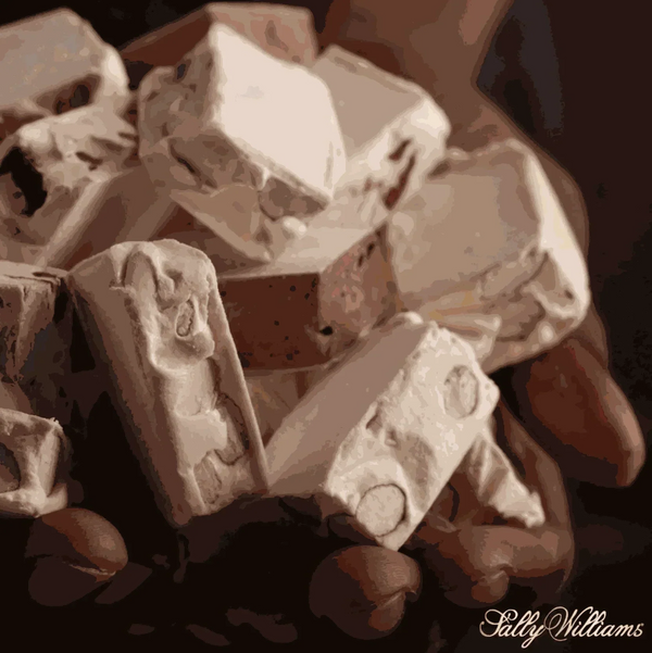 Sally Williams Nougat Almond 50g Bar with roasted nuts and honey nougat