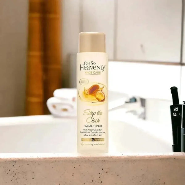 Oh So Heavenly Age Defence Facial Toner 200ml bottle with Argan Oil and anti-wrinkle complex, gentle and alcohol-free skin toner