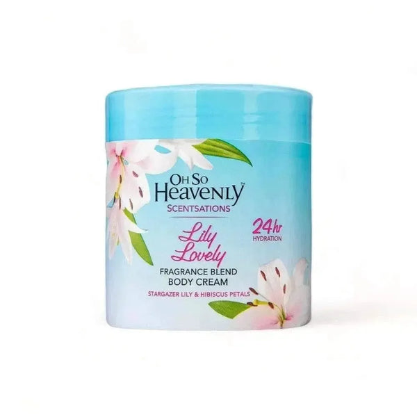 Oh So Heavenly Scentsations Lily Lovely Body Cream 470ml with floral and fruity fragrance, 24-hour vegan moisturiser