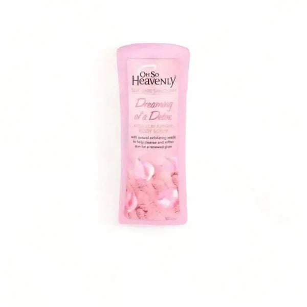 Oh So Heavenly Self Care Sanctuary Body Scrub 300ml jar with natural exfoliants and rosa clay extract