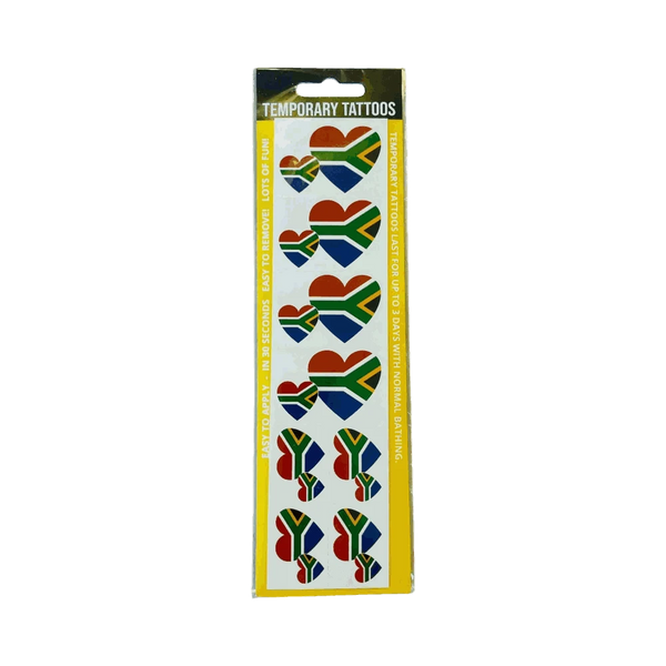South African flag heart-shaped Olive temporary tattoo strips for easy application and removal