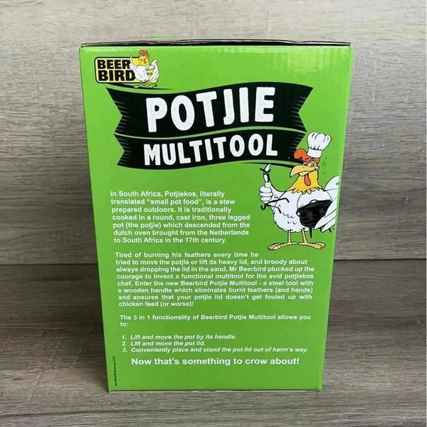 Steel and wooden handled Potjie Multitool for lifting and moving potjie pots and lids safely