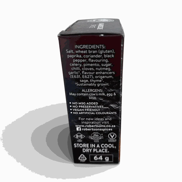 Robertsons Refill BBQ Spice 64g bottle for rich, tangy meat seasoning