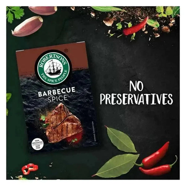 Robertsons Refill BBQ Spice 64g bottle enhancing meat dishes with rich tangy flavor
