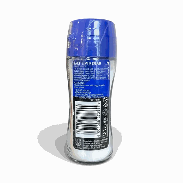 Robertsons Salt & Vinegar Spice 103g shaker bottle with bold tangy seasoning for chips and meals