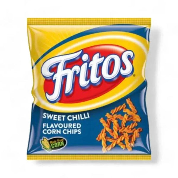 120g bag of Simba Fritos Sweet Chilli crunchy corn chips with sweet chili flavor