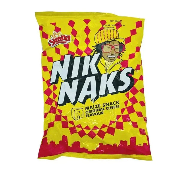 Simba Nik Naks Cheese 135g packet with crispy, zesty cheese flavored South African snack