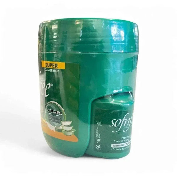 Sofn'free Creme Relaxer Super 450ml tub with Aloe Vera for coarse hair straightening and moisturizing
