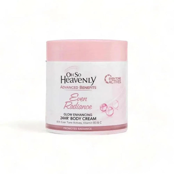 Oh So Heavenly Advanced Benefits Even Radiance Body Cream 470ml with Vitamin B3, C, Shea Butter, and Cocoa Butter for radiant, hydrated skin
