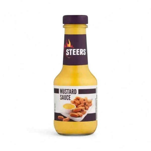 Steers Mustard Sauce 375ml bottle with creamy tangy flavor for burgers and hot dogs