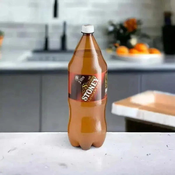 2-litre bottle of Stoney Ginger Beer with strong ginger flavor for refreshing family-sized beverage