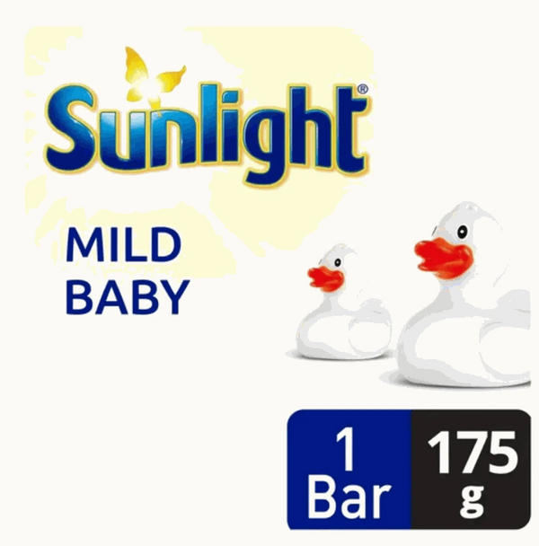 Sunlight Mild Baby Cleansing Face & Body Bar Soap - 175g packaging with rubber duck images.