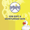 Soft and moisturised skin with Sunlight Mild Baby Cleansing Soap and rubber duck illustration.