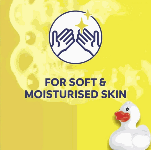 Soft and moisturised skin with Sunlight Mild Baby Cleansing Soap and rubber duck illustration.