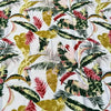 Beige tablecloth with pink and mustard tropical flowers, 275x140cm, elegant and vibrant design