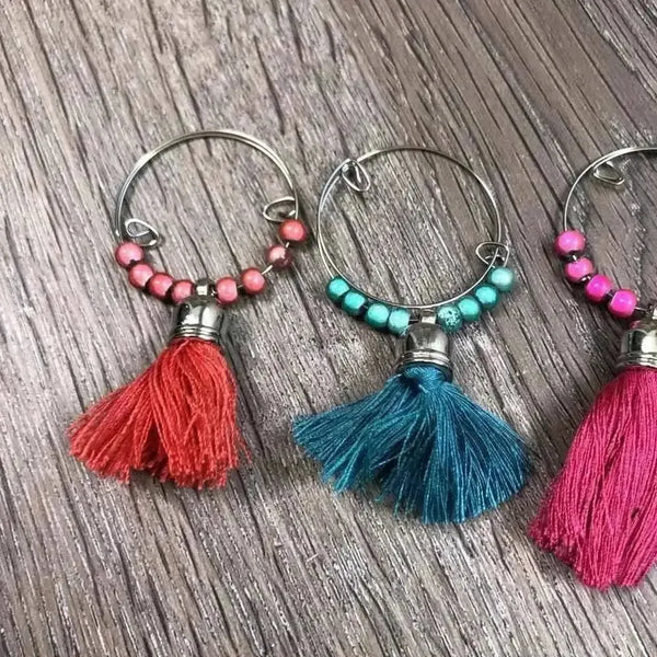 Set of 6 colorful tassel wine glass charms, Ring Size 4cm - Wine Glass Charms Tassels 2