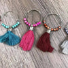 Set of 6 colorful tassel wine glass charms with 4cm rings