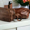 Woesmooi genuine leather brown shaving bag for men